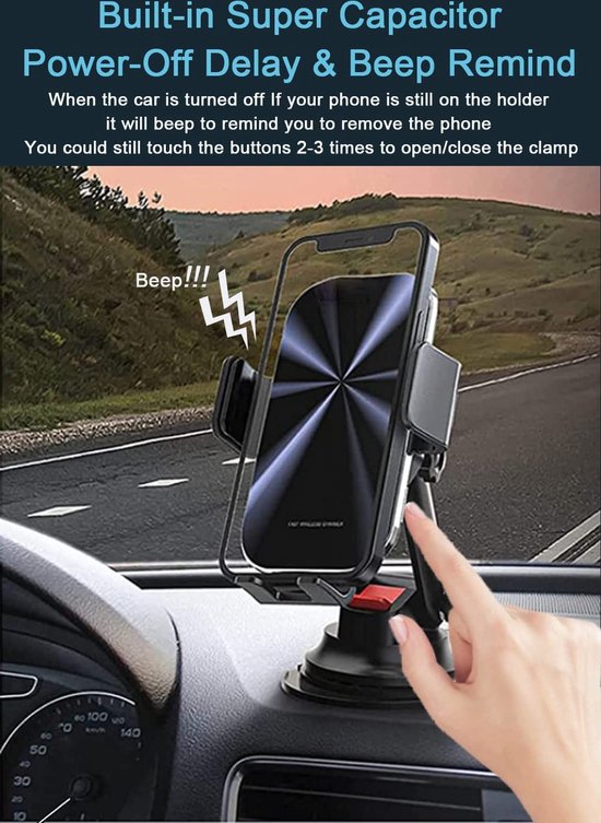 Telefoonhouder auto – 15W draadloze autolader snelladen – Ventilatierooster/Dashboard/Voorruit – Geschikt voor iPhone & Samsung – Zwart-Ilumina Benelux