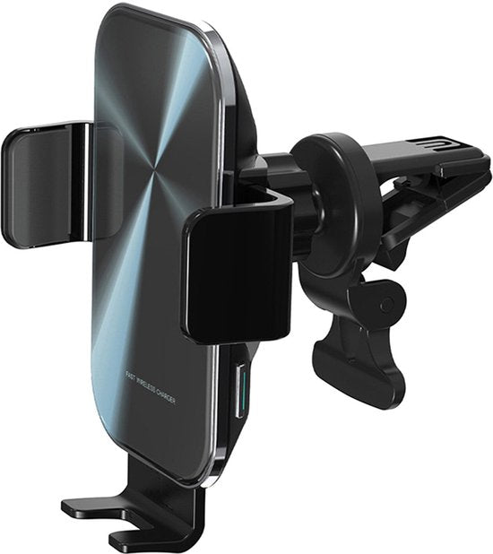 Telefoonhouder auto – 15W draadloze autolader snelladen – Ventilatierooster/Dashboard/Voorruit – Geschikt voor iPhone & Samsung – Zwart-Ilumina Benelux