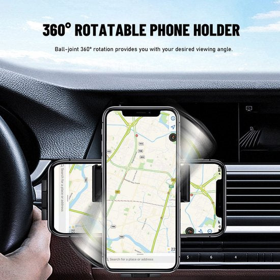 Telefoonhouder auto – 15W draadloze autolader snelladen – Ventilatierooster/Dashboard/Voorruit – Geschikt voor iPhone & Samsung – Zwart-Ilumina Benelux