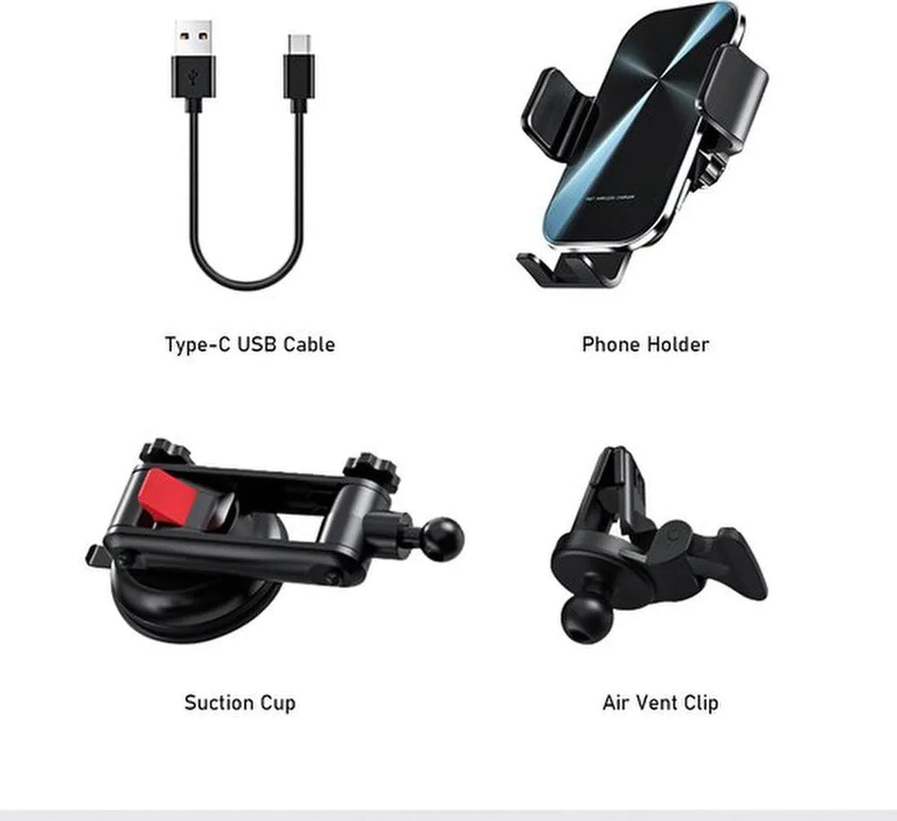 Telefoonhouder auto – 15W draadloze autolader snelladen – Ventilatierooster/Dashboard/Voorruit – Geschikt voor iPhone & Samsung – Zwart-Ilumina Benelux