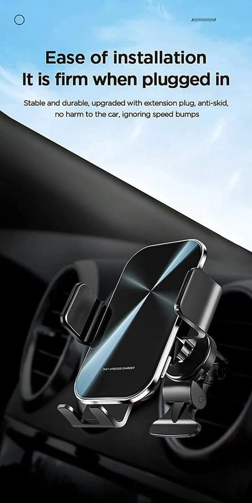 Telefoonhouder auto – 15W draadloze autolader snelladen – Ventilatierooster/Dashboard/Voorruit – Geschikt voor iPhone & Samsung – Zwart-Ilumina Benelux