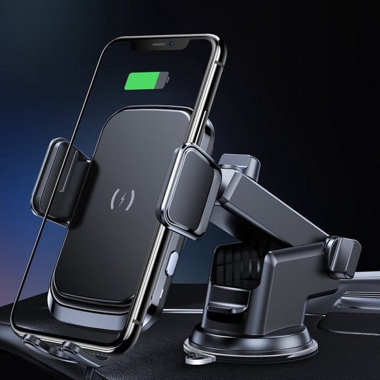 Telefoonhouder auto – 15W draadloze autolader snelladen – Ventilatierooster/Dashboard/Voorruit – Geschikt voor iPhone & Samsung – Zwart-Ilumina Benelux