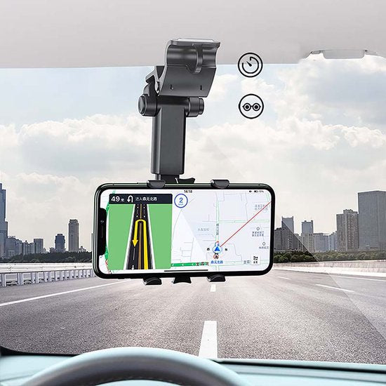 Telefoonhouder auto – 360° draaibaar – Verstelbaar – Dashboard/Stuur/Zonneklep montage – Zwart-Ilumina Benelux