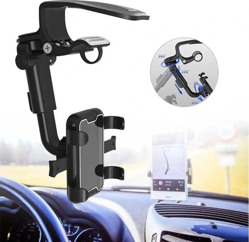 Telefoonhouder auto – 360° draaibaar – Verstelbaar – Dashboard/Stuur/Zonneklep montage – Zwart-Ilumina Benelux