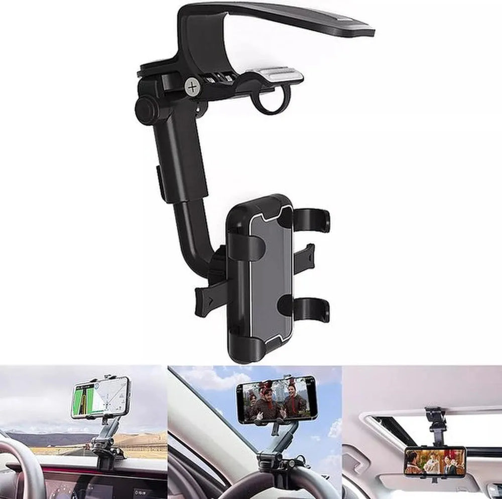 Telefoonhouder auto – 360° draaibaar – Verstelbaar – Dashboard/Stuur/Zonneklep montage – Zwart-Ilumina Benelux