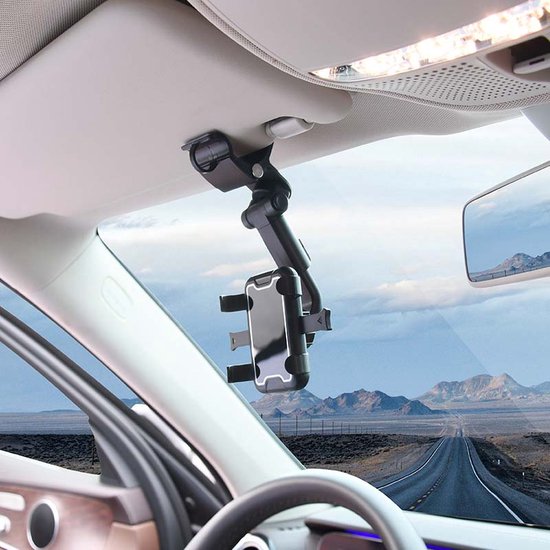 Telefoonhouder auto – 360° draaibaar – Verstelbaar – Dashboard/Stuur/Zonneklep montage – Zwart-Ilumina Benelux