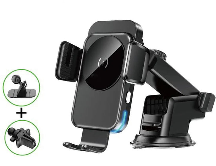 Telefoonhouder auto – Dashboard/Ventilatierooster/Voorruit – 15W draadloze oplader – Gravity klem – Zwart-Ilumina Benelux