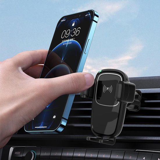 Telefoonhouder auto – Draadloos opladen 15W – Autolader – Ventilatierooster bevestiging – Zwart-Ilumina Benelux