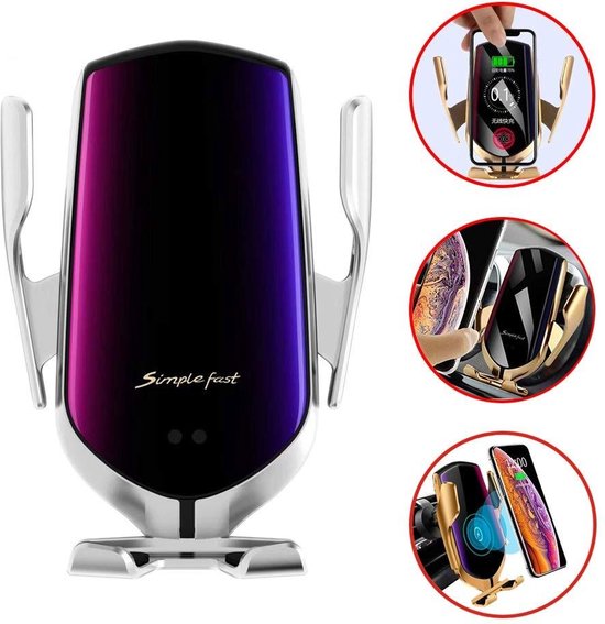 Telefoonhouder auto – Draadloze Autolader Qi 10W – Ventilatierooster – Automatische Klem – Snelladen – Zwart-Ilumina Benelux