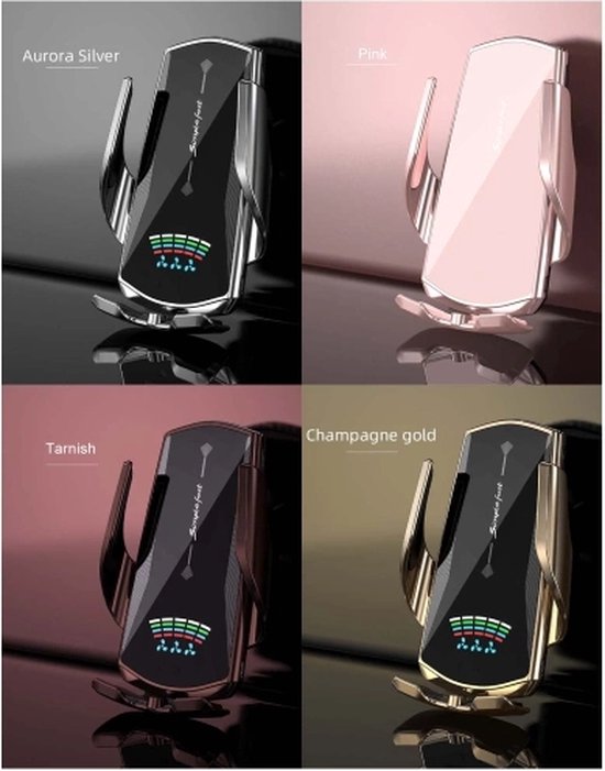 Telefoonhouder auto – Draadloze autolader luchtrooster – Snelladen – Geschikt voor iPhone & Samsung 4,5-6,5 inch – Gun Metallic-Ilumina Benelux
