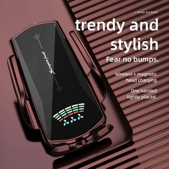 Telefoonhouder auto – Draadloze autolader luchtrooster – Snelladen – Geschikt voor iPhone & Samsung 4,5-6,5 inch – Gun Metallic-Ilumina Benelux