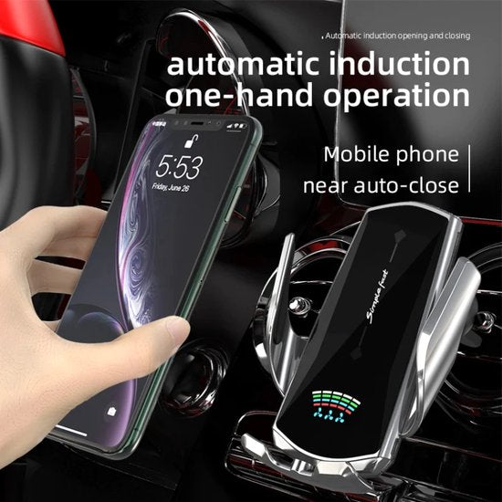 Telefoonhouder auto – Draadloze autolader luchtrooster – Snelladen – Geschikt voor iPhone & Samsung 4,5-6,5 inch – Gun Metallic-Ilumina Benelux