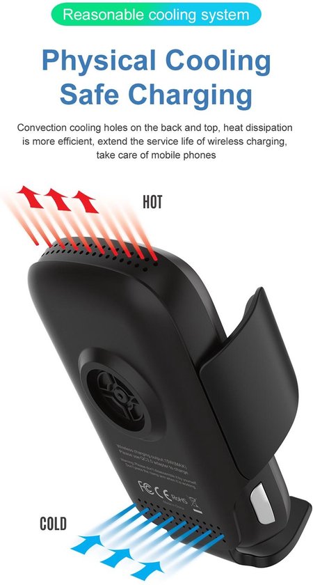Telefoonhouder auto – Draadloze oplader 15W – Infrarood sensor – Quick Charge autolader – Raam/Dashboard/Ventilatierooster/Bureau – Zwart-Ilumina Benelux