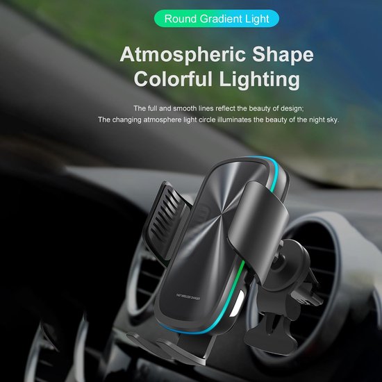 Telefoonhouder auto – Draadloze oplader 15W – Infrarood sensor – Quick Charge autolader – Raam/Dashboard/Ventilatierooster/Bureau – Zwart-Ilumina Benelux