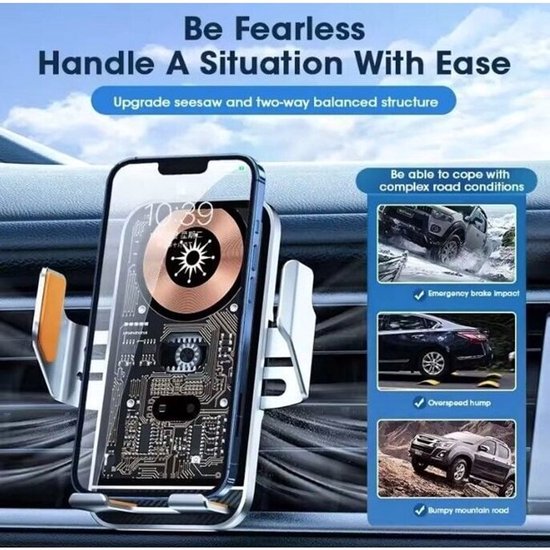 Telefoonhouder auto – Draadloze oplader 15W – Ventilatierooster – 360° draaibaar – Geschikt voor iPhone 16/15/14/13/12 – Zwart-Ilumina Benelux