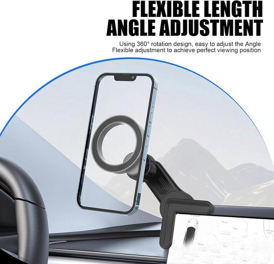 Telefoonhouder auto – Geschikt voor Tesla Model 3/Y – Magnetisch Magsafe – 360° draaibaar – Zwart-Ilumina Benelux