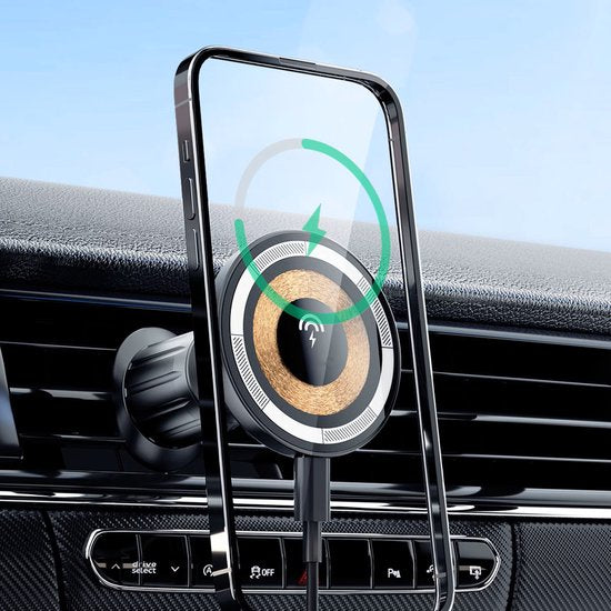 Telefoonhouder auto – MagSafe autolader 15W Qi – Magnetisch ventilatierooster – 360° verstelbaar – Zwart-Ilumina Benelux