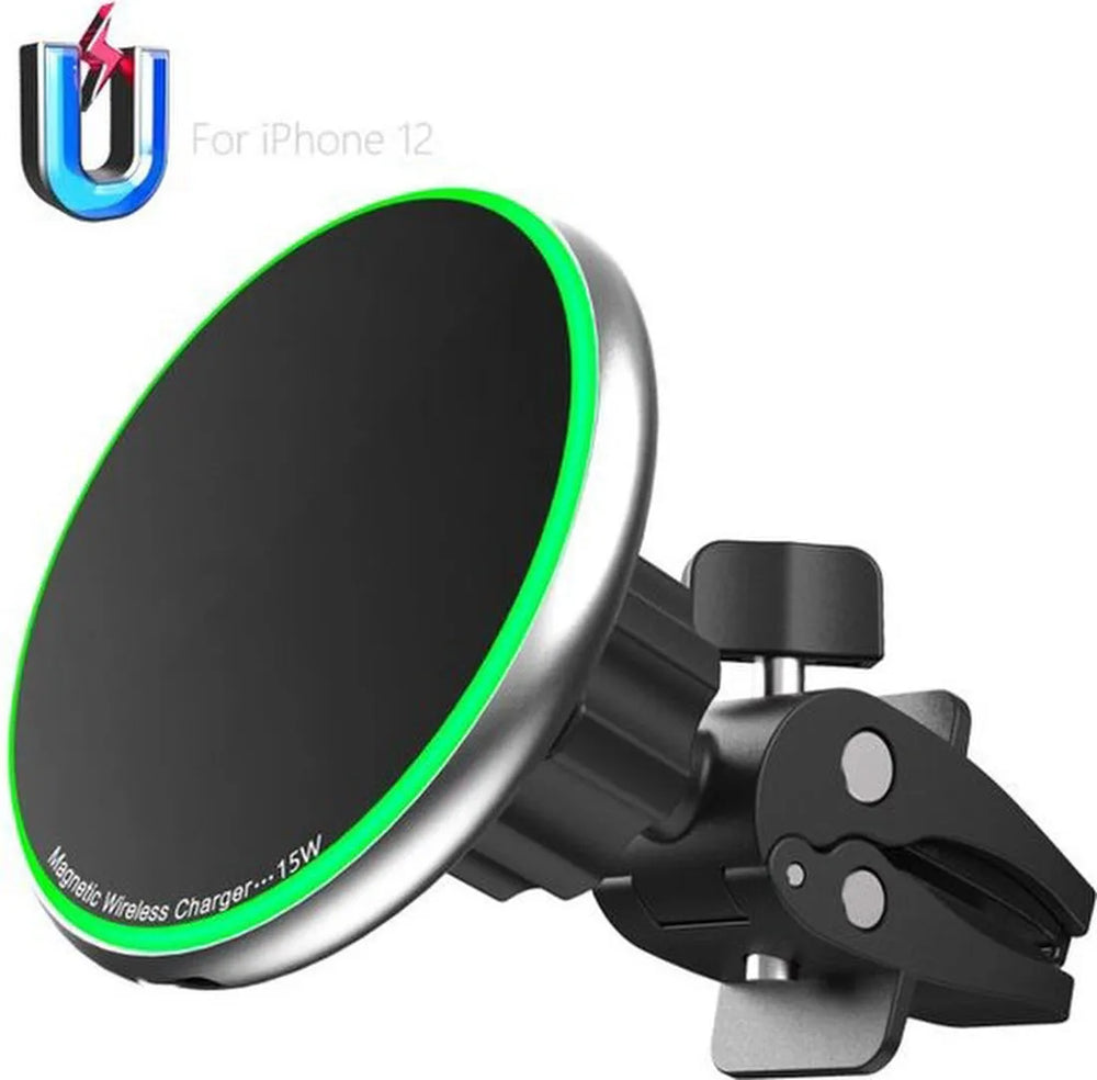 Telefoonhouder auto – MagSafe draadloze Qi oplader 15W – Dashboard & ventilatierooster – Geschikt voor iPhone/Samsung Galaxy S21-S25 – Zwart-Ilumina Benelux
