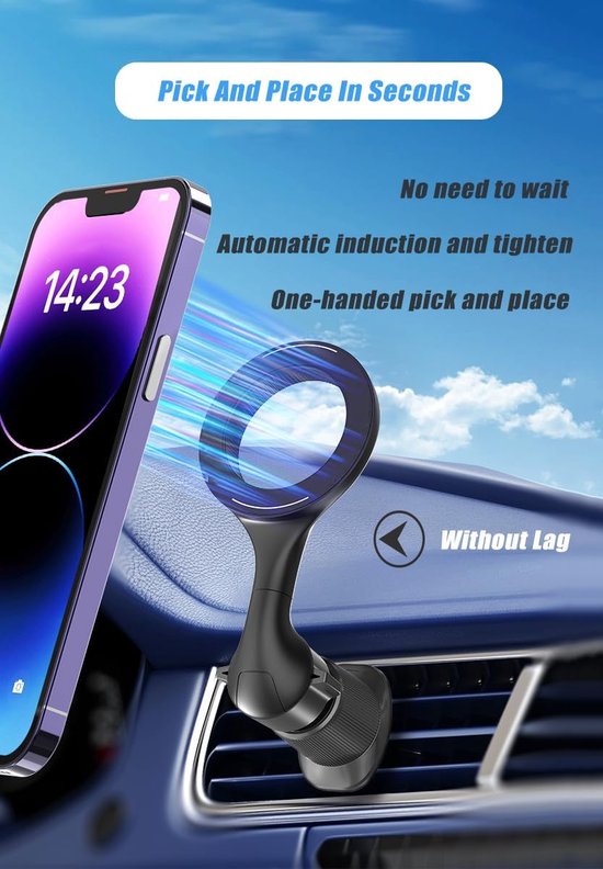 Telefoonhouder auto – MagSafe magnetisch – Ventilatierooster – Ultra sterk – 360° verstelbaar – Zwart-Telefoonhouders-Ilumina Benelux