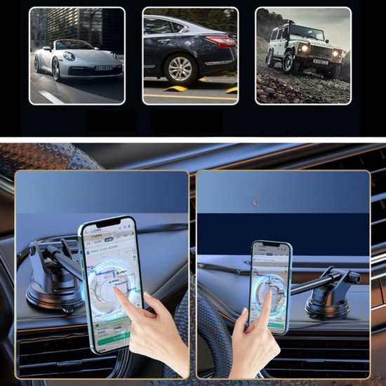 Telefoonhouder auto – Magneet Magsafe – Zuignap voor dashboard/voorruit – 360° draaibaar – Zwart-Ilumina Benelux