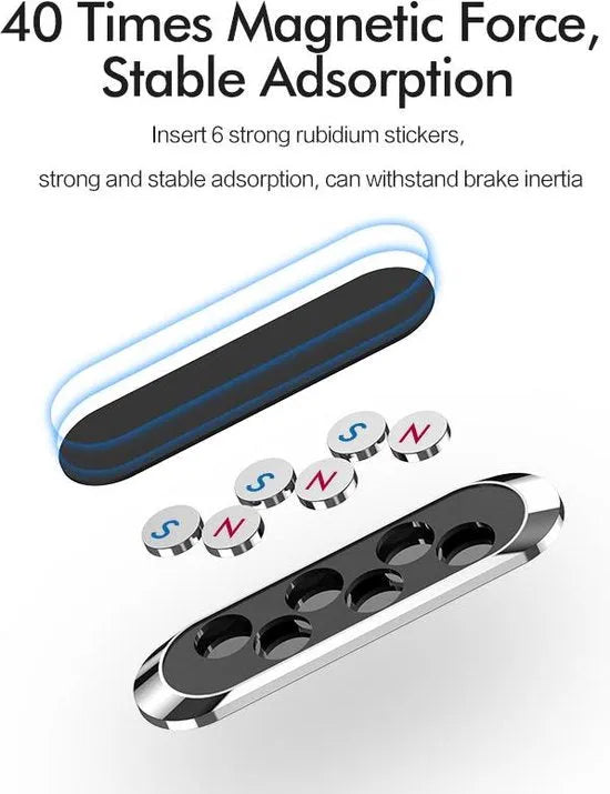 Telefoonhouder auto – Magnetisch Magneet Mount – Aluminium – Universeel incl. Metalen Plaatjes – Zilver-Ilumina Benelux