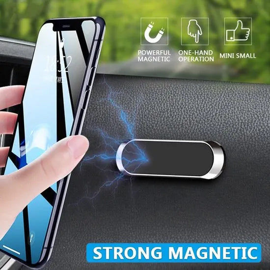 Telefoonhouder auto – Magnetisch Magneet Mount – Aluminium – Universeel incl. Metalen Plaatjes – Zilver-Ilumina Benelux