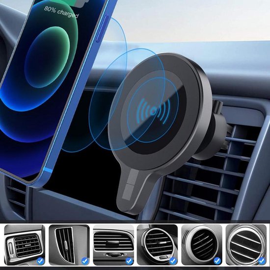 Telefoonhouder auto – Magnetisch – Draadloze oplader 15W – Quick Charge autolader – Dashboard & ventilatierooster-Ilumina Benelux