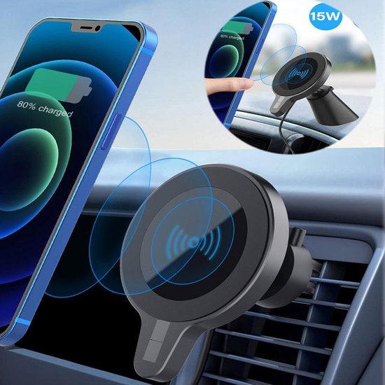 Telefoonhouder auto – Magnetisch – Draadloze oplader 15W – Quick Charge autolader – Dashboard & ventilatierooster-Ilumina Benelux