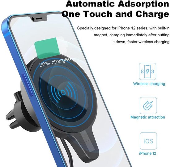 Telefoonhouder auto – Magnetisch – Draadloze oplader 15W – Quick Charge autolader – Dashboard & ventilatierooster-Ilumina Benelux
