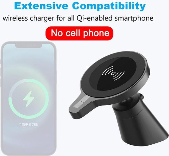 Telefoonhouder auto – Magnetisch – Draadloze oplader 15W – Quick Charge autolader – Dashboard & ventilatierooster-Ilumina Benelux