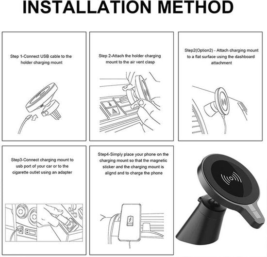 Telefoonhouder auto – Magnetisch – Draadloze oplader 15W – Quick Charge autolader – Dashboard & ventilatierooster-Ilumina Benelux