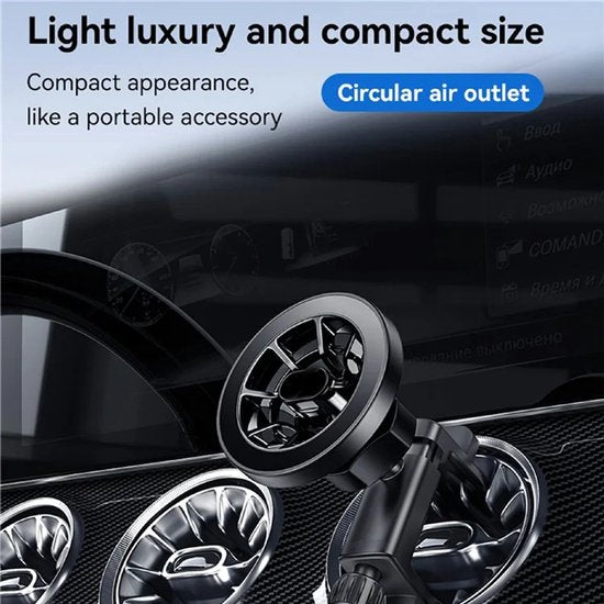 Telefoonhouder auto – Magnetisch MagSafe – Ventilatierooster rond – Voor Mercedes C/E/GLA/GLC/GLK/A/B & Jeep Wrangler – Zwart-Ilumina Benelux