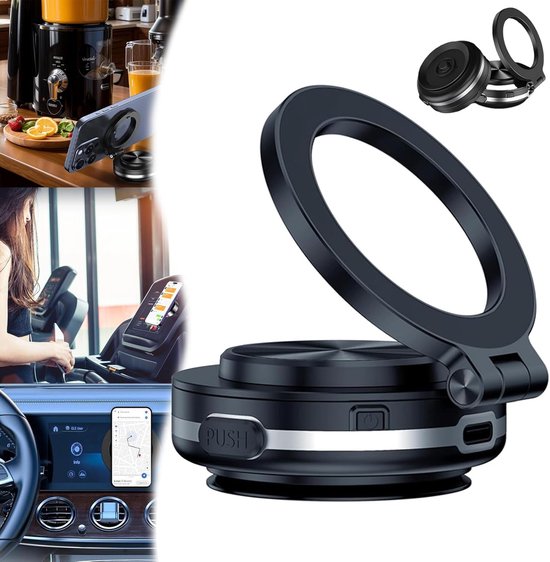 Telefoonhouder auto – Magnetisch Vacuüm Magsafe – Dashboard & Voorruit – Ook voor Car Screen & Gym – Zwart-Ilumina Benelux
