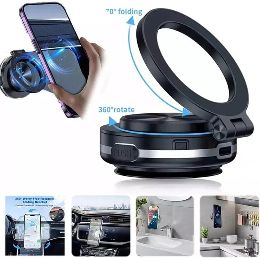 Telefoonhouder auto – Magnetisch Vacuüm Magsafe – Dashboard & Voorruit – Ook voor Car Screen & Gym – Zwart-Ilumina Benelux