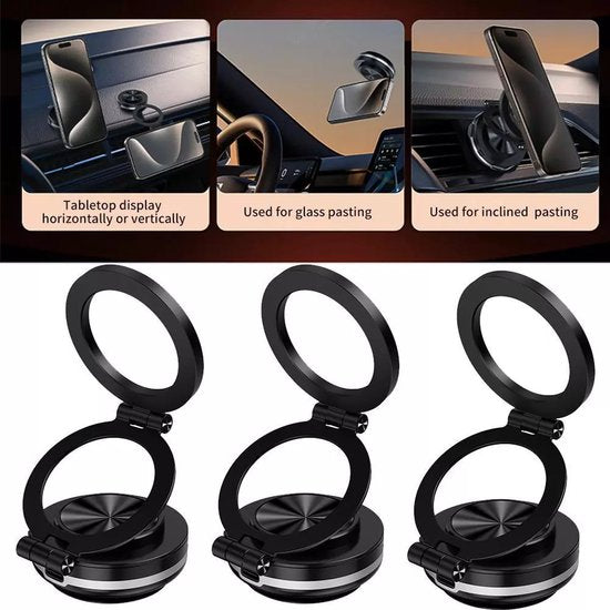 Telefoonhouder auto – Magnetisch Vacuüm Magsafe – Dashboard & Voorruit – Ook voor Car Screen & Gym – Zwart-Ilumina Benelux