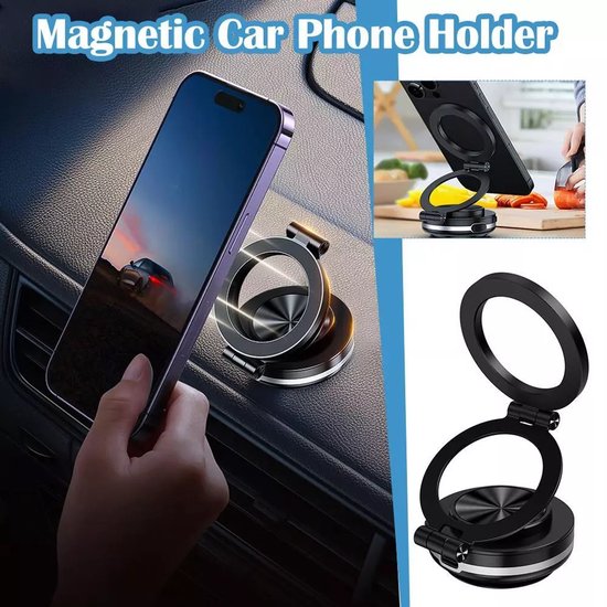 Telefoonhouder auto – Magnetisch Vacuüm Magsafe – Dashboard & Voorruit – Ook voor Car Screen & Gym – Zwart-Ilumina Benelux