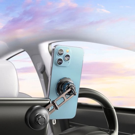 Telefoonhouder auto – Magnetisch – Voor dashboard/voorruit/middenconsole – Inclusief magneetstickers – Geschikt voor Tesla – Zwart-Ilumina Benelux