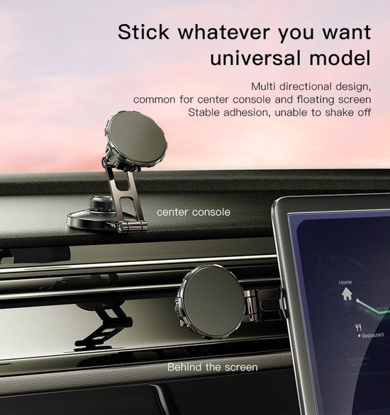 Telefoonhouder auto – Magnetisch – Voor dashboard/voorruit/middenconsole – Inclusief magneetstickers – Geschikt voor Tesla – Zwart-Ilumina Benelux