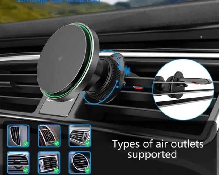Telefoonhouder auto – Magnetisch met Qi draadloze oplader 15W – Ventilatierooster montage – Metalen ring – Zwart-Ilumina Benelux