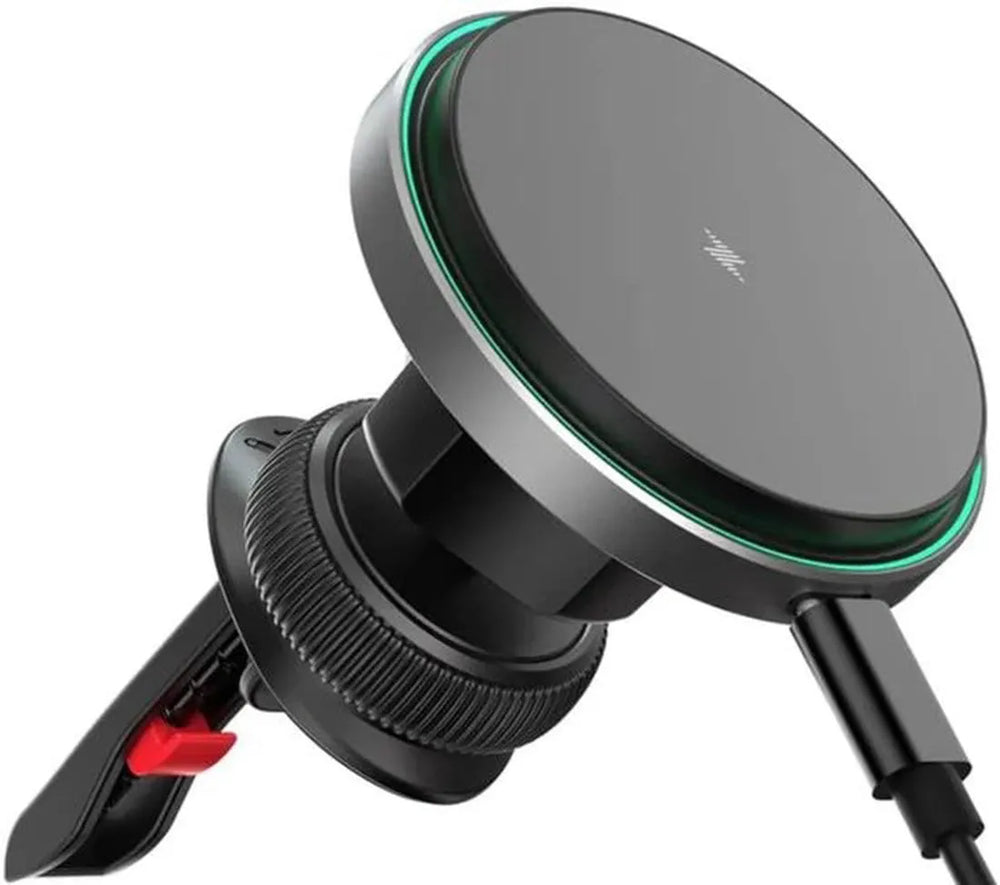 Telefoonhouder auto – Magnetisch met Qi draadloze oplader 15W – Ventilatierooster montage – Metalen ring – Zwart-Ilumina Benelux
