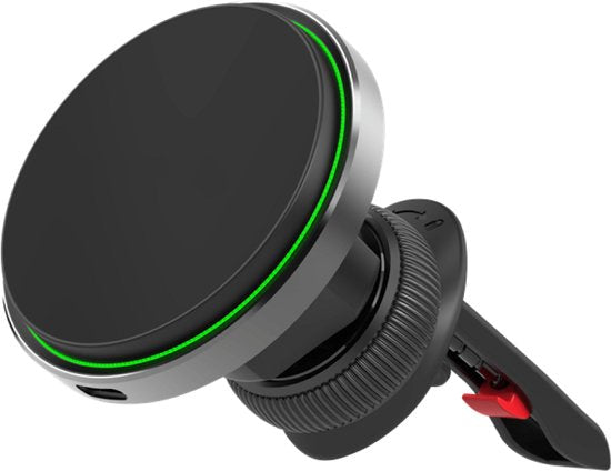Telefoonhouder auto – Magnetisch met Qi draadloze oplader 15W – Ventilatierooster montage – Metalen ring – Zwart-Ilumina Benelux