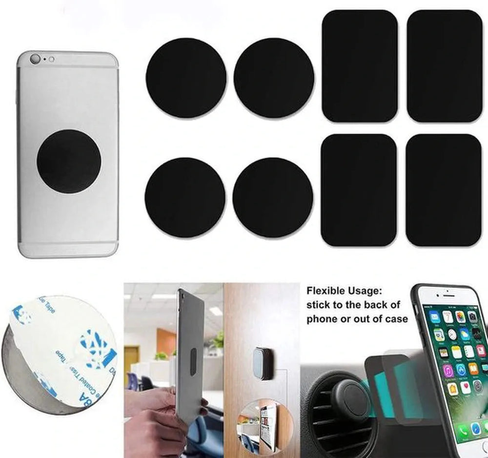 Telefoonhouder auto – Magnetische metalen plaatjes & stickers – Set van 8 – Sterke magneet – Zwart-Telefoonhouders-Ilumina Benelux