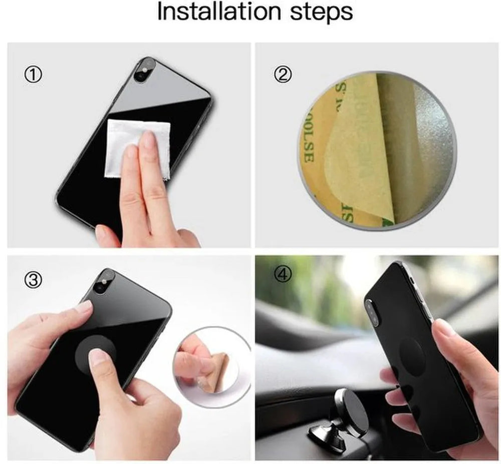 Telefoonhouder auto – Metalen magneetplaten 2 stuks – Zelfklevend – Voor magnetische houder – Zwart-Telefoonhouders-Ilumina Benelux