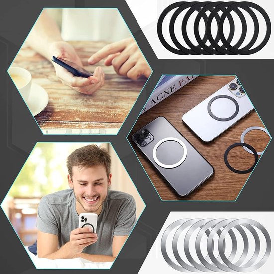 Telefoonhouder auto – Metalen platen set 9 stuks – Magneet sticker & MagSafe ring – Sterke hechting – Zwart-Telefoonhouders-Ilumina Benelux