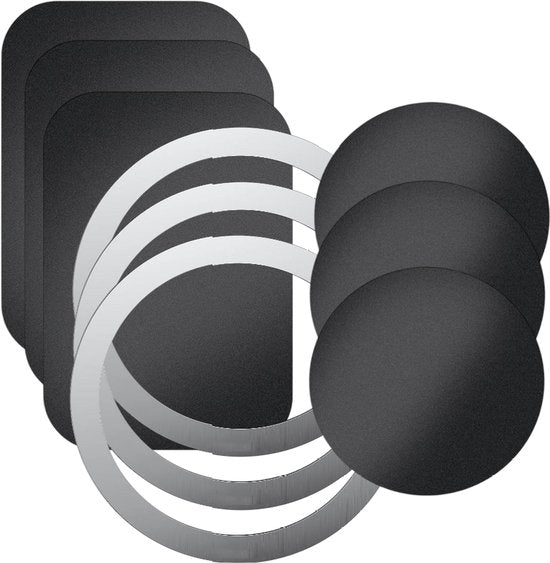 Telefoonhouder auto – Metalen platen set 9 stuks – Magneet sticker & MagSafe ring – Sterke hechting – Zwart-Telefoonhouders-Ilumina Benelux
