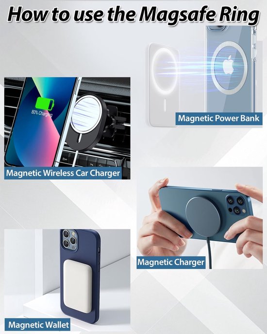Telefoonhouder auto – Metalen platen set – Magneet sticker & MagSafe ring – 3 stuks – Zwart-Telefoonhouders-Ilumina Benelux