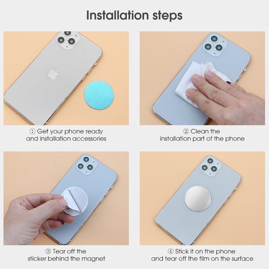 Telefoonhouder auto – Metalen platen set – Magneet sticker & MagSafe ring – 3 stuks – Zwart-Telefoonhouders-Ilumina Benelux
