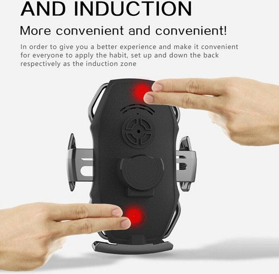 Telefoonhouder auto – Qi draadloze oplader 10W snelladen – Infrarood sensor – Ventilatierooster – 360° draaibaar – Zwart-Ilumina Benelux