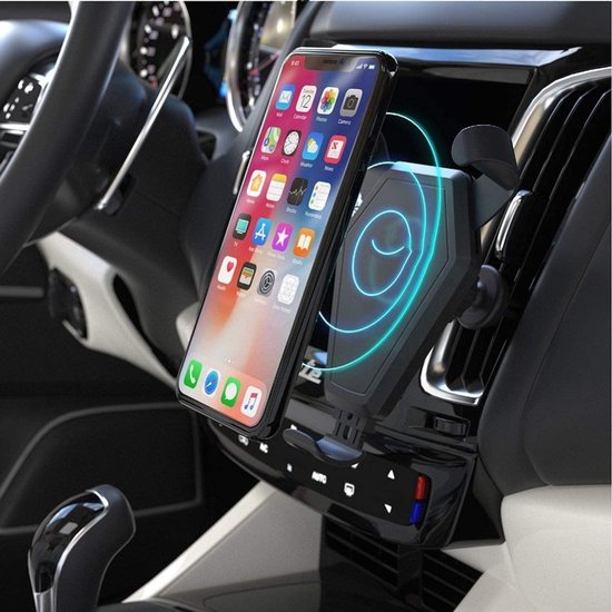 Telefoonhouder auto – Qi draadloze oplader – Universeel – Ventilatierooster & Voorruit montage – Zwart-Ilumina Benelux