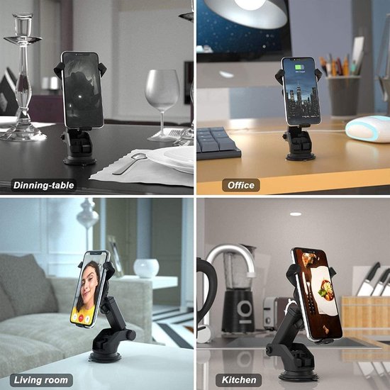 Telefoonhouder auto – Qi draadloze oplader – Universeel – Ventilatierooster & Voorruit montage – Zwart-Ilumina Benelux
